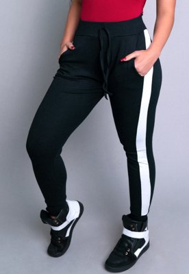 Calça Ribana Mvb Modas Moletom Listra Feminina Cintura Alta Preta Menor preço em Calça Ribana Mvb Modas Moletom Listra Feminina Cintura Alta Preta