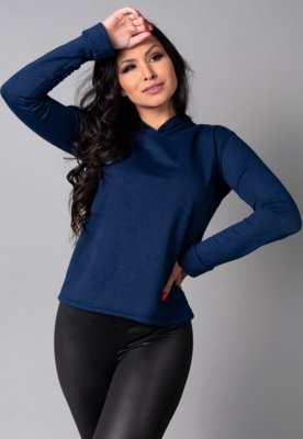 Casaco Blusa MVB Modas Capuz Moletinho Inverno Azul