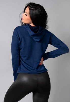Casaco Blusa MVB Modas Capuz Moletinho Inverno Azul