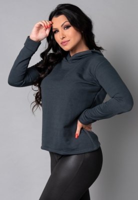 Casaco Blusa MVB Modas Capuz Moletinho Inverno Cinza