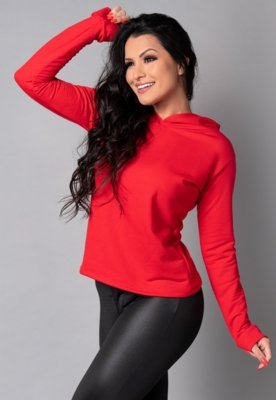Casaco Blusa MVB Modas Capuz Moletinho Inverno Vermelho