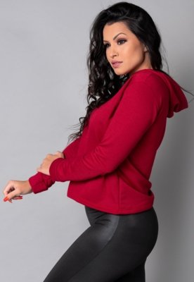 Casaco Blusa MVB Modas Capuz Moletinho Inverno Vinho