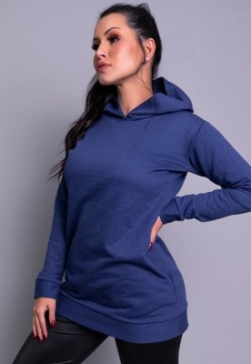 Casaco MVB Modas Moletom Flanelado Capuz Azul
