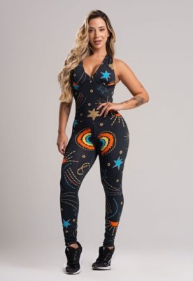 Macacão Longo MVB Modas Bojo Fitness Suplex Liso Cosmic