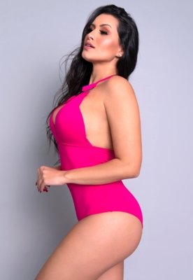 Maiô MVB Modas Bojo Frente Única Moda Praia Liso Rosa
