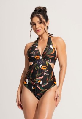 Maiô MVB Modas Engana Mamãe Decote Hot Pants Liso Tropical
