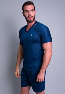 Pijama Curto MVB Modas Manga Curta e Short Adulto Azul