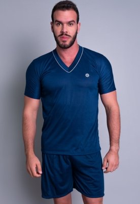 Pijama Curto MVB Modas Manga Curta e Short Adulto Azul