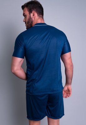 Pijama Curto MVB Modas Manga Curta e Short Adulto Azul