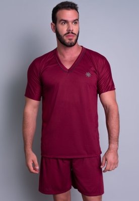 Pijama Curto MVB Modas Manga Curta e Short Adulto Vinho