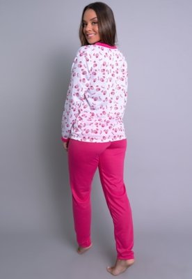 Pijama Longo MVB Modas Aberto Blusa Com Botões E Calça Adulto Rosa