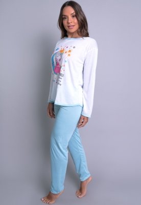 Pijama Longo MVB Modas Manga Comprida e Calça Inverno Adulto Azul