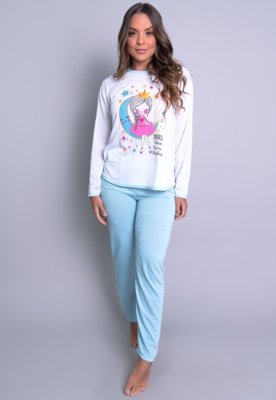 Pijama Longo MVB Modas Manga Comprida e Calça Inverno Adulto Azul