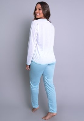 Pijama Longo MVB Modas Manga Comprida e Calça Inverno Adulto Azul