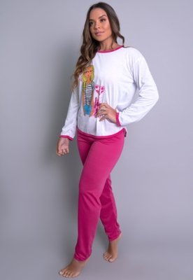 Pijama Longo MVB Modas Manga Comprida e Calça Inverno Adulto Rosa
