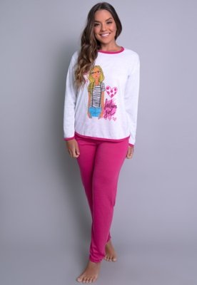 Pijama Longo MVB Modas Manga Comprida e Calça Inverno Adulto Rosa