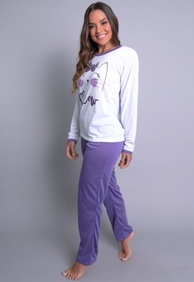 Pijama Longo MVB Modas Manga Comprida e Calça Inverno Adulto Roxo