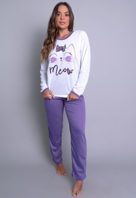 Pijama Longo MVB Modas Manga Comprida e Calça Inverno Adulto Roxo