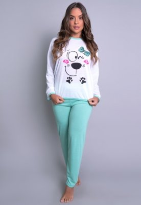 Pijama Longo MVB Modas Manga Comprida e Calça Inverno Adulto Verde