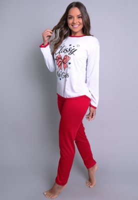 Pijama Longo MVB Modas Manga Comprida e Calça Inverno Adulto Vermelho