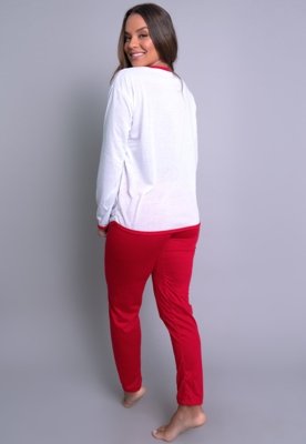 Pijama Longo MVB Modas Manga Comprida e Calça Inverno Adulto Vermelho
