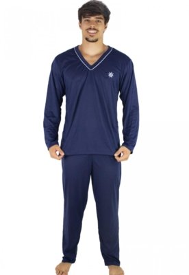 Pijama MVB Modas Adulto Blusa Manga Comprida E Calça Azul