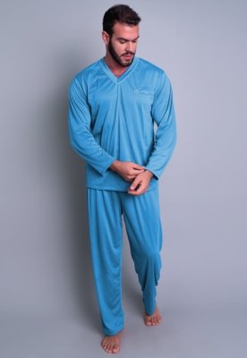 Pijama MVB Modas Adulto Blusa Manga Comprida E Calça Azul Claro