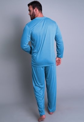 Pijama MVB Modas Adulto Blusa Manga Comprida E Calça Azul Claro