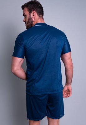 Pijama MVB Modas Adulto Curto Manga Curta e Short Azul