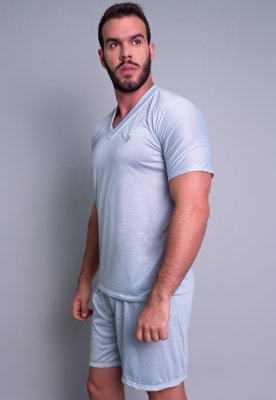 Pijama MVB Modas Adulto Curto Manga Curta e Short Cinza