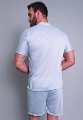 Pijama MVB Modas Adulto Curto Manga Curta e Short Cinza