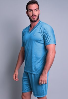 Pijama MVB Modas Adulto Curto Manga Curta e Short Claro