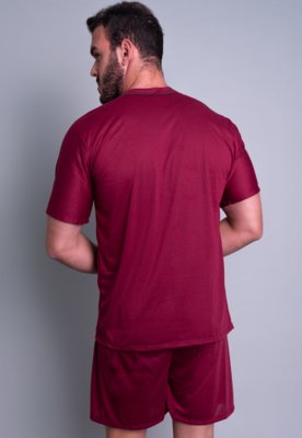 Pijama MVB Modas Adulto Curto Manga Curta e Short Vinho
