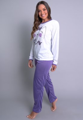 Pijama MVB Modas Longo Adulto Manga Comprida Inverno Roxo