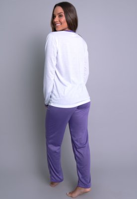 Pijama MVB Modas Longo Adulto Manga Comprida Inverno Roxo