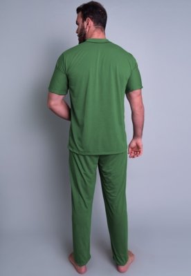 Pijama MVB Modas Longo Adulto Manga Curta E Calça Azul Verde