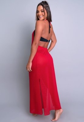 Saída De Praia Longa MVB Modas Vestido Renda Moda Praia Vermelho