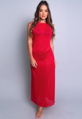 Saída De Praia Longa MVB Modas Vestido Renda Moda Praia Vermelho