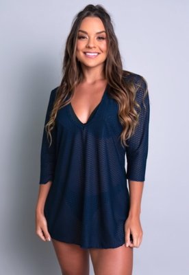 Saída De Praia MVB Modas Curta Moda Praia Azul