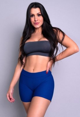 Short MVB Modas Curto Textura Tecido Bolha Fitness Azul