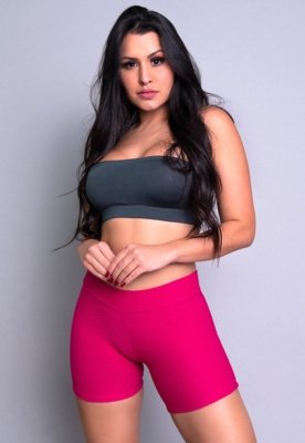 Short MVB Modas Curto Textura Tecido Bolha Fitness Rosa