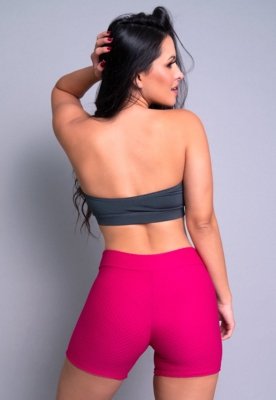 Short MVB Modas Curto Textura Tecido Bolha Fitness Rosa