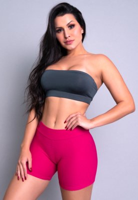 Short MVB Modas Curto Textura Tecido Bolha Fitness Rosa