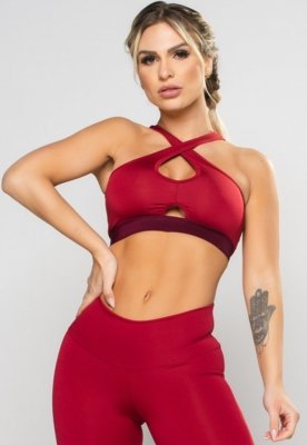 Top MVB Modas Cropped Cruzado Recorte Suplex Vinho