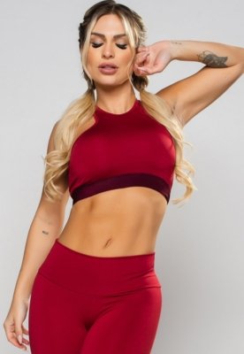 Top MVB Modas Cropped Cruzado Recorte Suplex Vinho