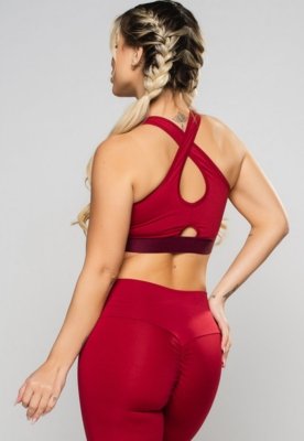 Top MVB Modas Cropped Cruzado Recorte Suplex Vinho