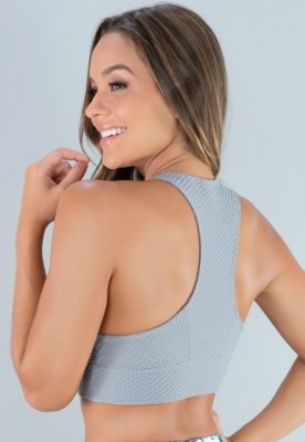 Top MVB Modas Cropped Franzido Alcinha Suplex Cinza
