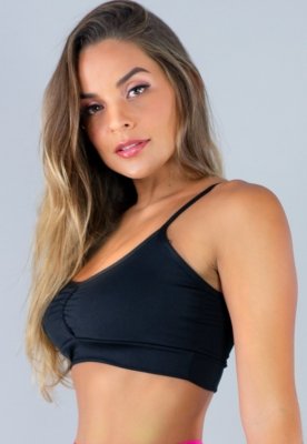Top MVB Modas Cropped Franzido Alcinha Suplex Preto
