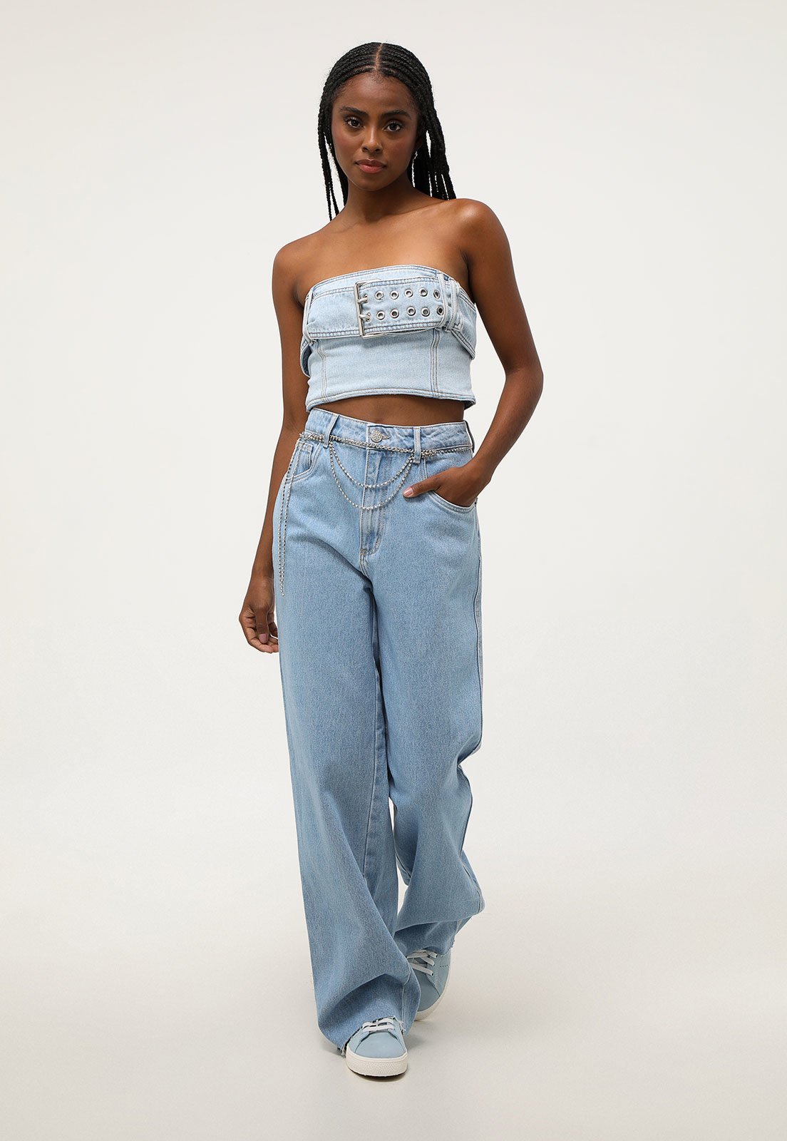 Calça Jeans My Favorite Things Wide Leg Strass Azul - Compre Agora