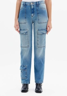 Calça Jeans Reta com Bolso Cargo My Favorite Things